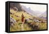 Knitting in a Norwegian Landscape-Hans Dahl-Framed Stretched Canvas