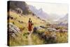 Knitting in a Norwegian Landscape-Hans Dahl-Stretched Canvas