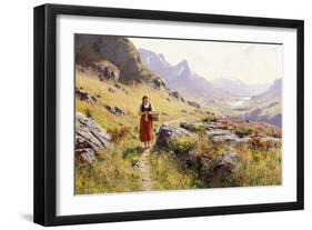 Knitting in a Norwegian Landscape-Hans Dahl-Framed Giclee Print