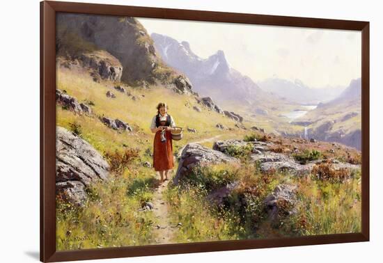 Knitting in a Norwegian Landscape-Hans Dahl-Framed Giclee Print