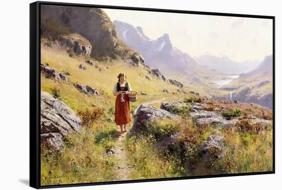 Knitting in a Norwegian Landscape-Hans Dahl-Framed Stretched Canvas