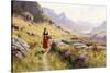 Knitting in a Norwegian Landscape-Hans Dahl-Stretched Canvas