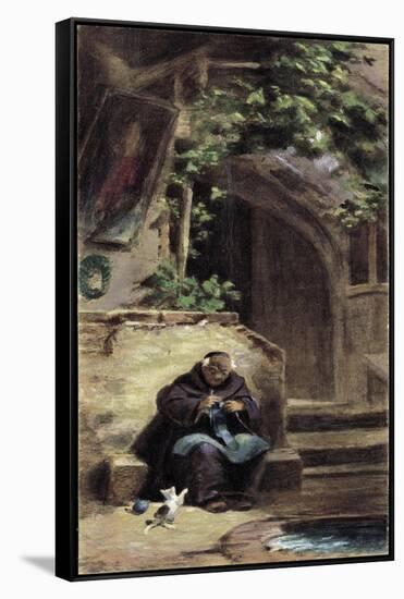 Knitting Monk-Carl Spitzweg-Framed Stretched Canvas