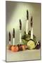 Knives Stuck in Vegetables, Retro-null-Mounted Art Print