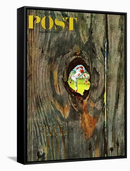 "Knothole Baseball" Saturday Evening Post Cover, August 30,1958-Norman Rockwell-Framed Stretched Canvas