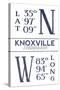 Knoxville, Tennessee - Latitude and Longitude (Blue)-Lantern Press-Stretched Canvas