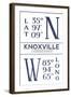 Knoxville, Tennessee - Latitude and Longitude (Blue)-Lantern Press-Framed Art Print