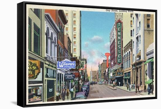 Knoxville, Tennessee - Northern View Up Gay Street-Lantern Press-Framed Stretched Canvas