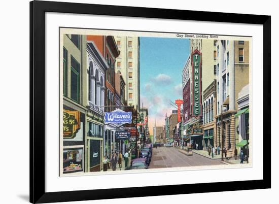 Knoxville, Tennessee - Northern View Up Gay Street-Lantern Press-Framed Premium Giclee Print