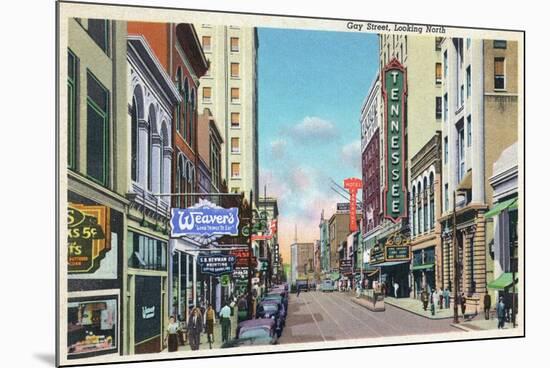 Knoxville, Tennessee - Northern View Up Gay Street-Lantern Press-Mounted Premium Giclee Print