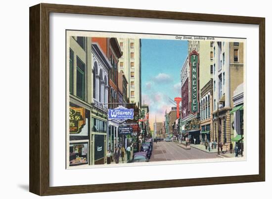 Knoxville, Tennessee - Northern View Up Gay Street-Lantern Press-Framed Art Print