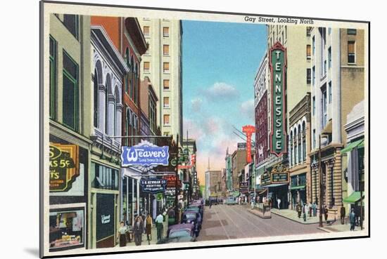Knoxville, Tennessee - Northern View Up Gay Street-Lantern Press-Mounted Art Print