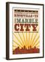 Knoxville, Tennessee - Skyline and Sunburst Screenprint Style-Lantern Press-Framed Art Print