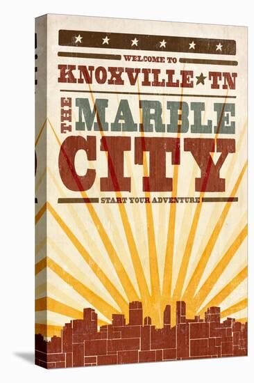 Knoxville, Tennessee - Skyline and Sunburst Screenprint Style-Lantern Press-Stretched Canvas