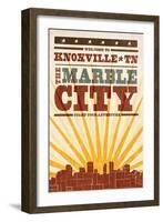 Knoxville, Tennessee - Skyline and Sunburst Screenprint Style-Lantern Press-Framed Art Print