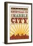 Knoxville, Tennessee - Skyline and Sunburst Screenprint Style-Lantern Press-Framed Art Print