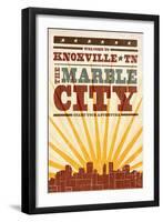 Knoxville, Tennessee - Skyline and Sunburst Screenprint Style-Lantern Press-Framed Art Print