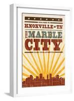 Knoxville, Tennessee - Skyline and Sunburst Screenprint Style-Lantern Press-Framed Art Print