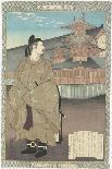 The Sunset at Yanagishima, a Restaurant on a River, a Woman with a Child on Her Back-Kobayashi Kiyochika-Giclee Print
