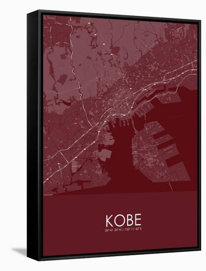 Kobe, Japan Red Map-null-Framed Stretched Canvas