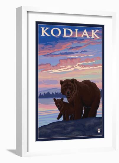 Kodiak, Alaska - Bear and Cub, c.2009-Lantern Press-Framed Art Print