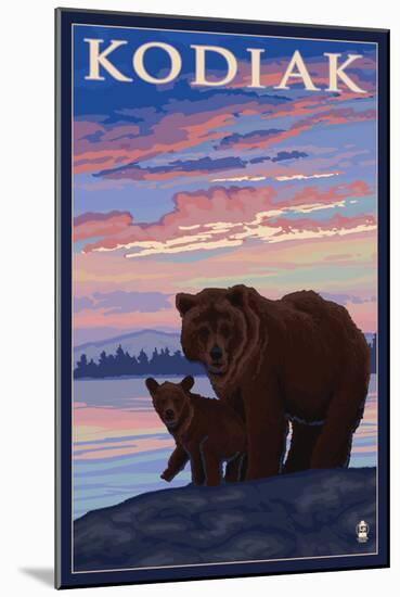 Kodiak, Alaska - Bear and Cub, c.2009-Lantern Press-Mounted Art Print
