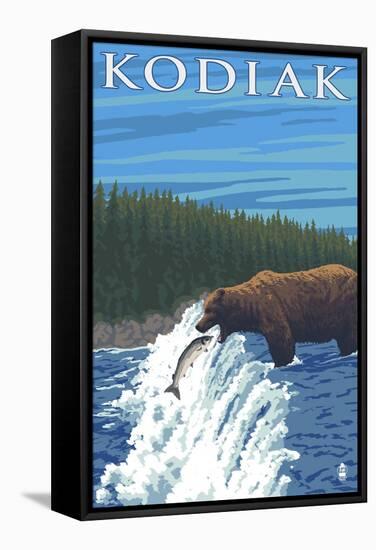 Kodiak, Alaska - Bear Fishing, c.2009-Lantern Press-Framed Stretched Canvas