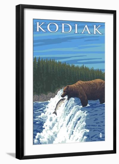 Kodiak, Alaska - Bear Fishing, c.2009-Lantern Press-Framed Art Print