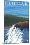 Kodiak, Alaska - Bear Fishing, c.2009-Lantern Press-Mounted Art Print