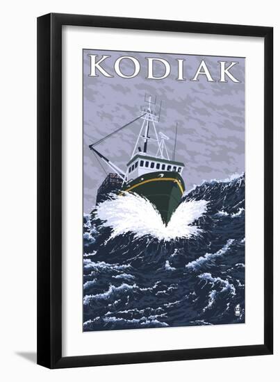 Kodiak, Alaska - Fishing Boat, c.2009-Lantern Press-Framed Art Print