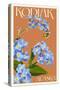 Kodiak, Alaska - Forget-Me-Nots-Lantern Press-Stretched Canvas