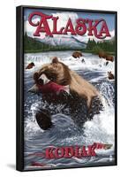 Kodiak, Alaska - Grizzly Bear Fishing-Lantern Press-Framed Art Print