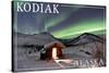 Kodiak, Alaska - Northern Lights and Cabin-Lantern Press-Stretched Canvas