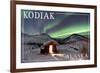 Kodiak, Alaska - Northern Lights and Cabin-Lantern Press-Framed Art Print