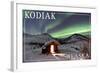 Kodiak, Alaska - Northern Lights and Cabin-Lantern Press-Framed Art Print