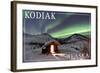 Kodiak, Alaska - Northern Lights and Cabin-Lantern Press-Framed Art Print