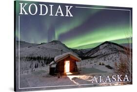 Kodiak, Alaska - Northern Lights and Cabin-Lantern Press-Stretched Canvas