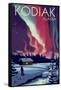 Kodiak, Alaska - Northern Lights and Cabin-Lantern Press-Framed Stretched Canvas