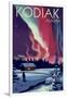 Kodiak, Alaska - Northern Lights and Cabin-Lantern Press-Framed Art Print