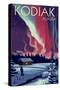 Kodiak, Alaska - Northern Lights and Cabin-Lantern Press-Stretched Canvas