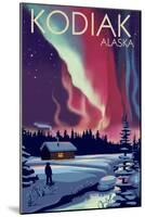 Kodiak, Alaska - Northern Lights and Cabin-Lantern Press-Mounted Art Print