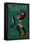 Kodiak, Alaska - Pinup Girl Salmon Fishing-Lantern Press-Framed Stretched Canvas