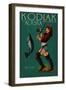 Kodiak, Alaska - Pinup Girl Salmon Fishing-Lantern Press-Framed Art Print