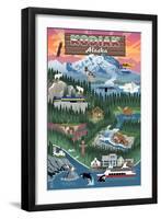 Kodiak, Alaska - Retro Scenes-Lantern Press-Framed Art Print