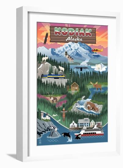 Kodiak, Alaska - Retro Scenes-Lantern Press-Framed Art Print