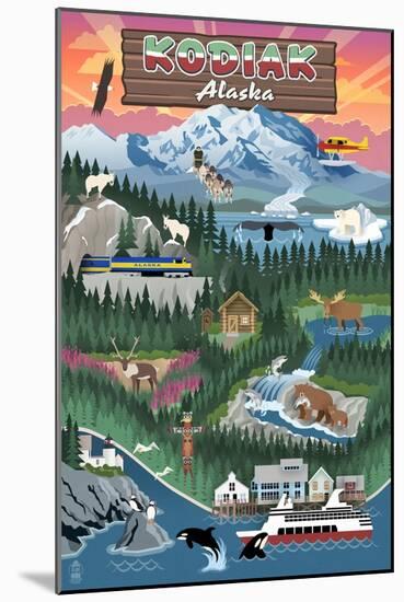 Kodiak, Alaska - Retro Scenes-Lantern Press-Mounted Art Print