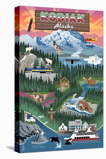 Kodiak, Alaska - Retro Scenes-Lantern Press-Stretched Canvas