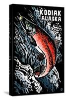 Kodiak, Alaska - Salmon Scratchboard-Lantern Press-Stretched Canvas