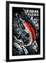 Kodiak, Alaska - Salmon Scratchboard-Lantern Press-Framed Art Print