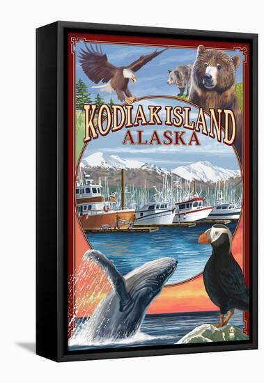 Kodiak Island, Alaska - Montage Views-Lantern Press-Framed Stretched Canvas